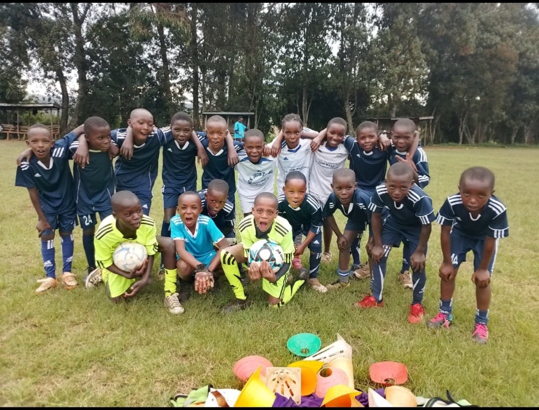 Young football players training together at Egerton Football Academy